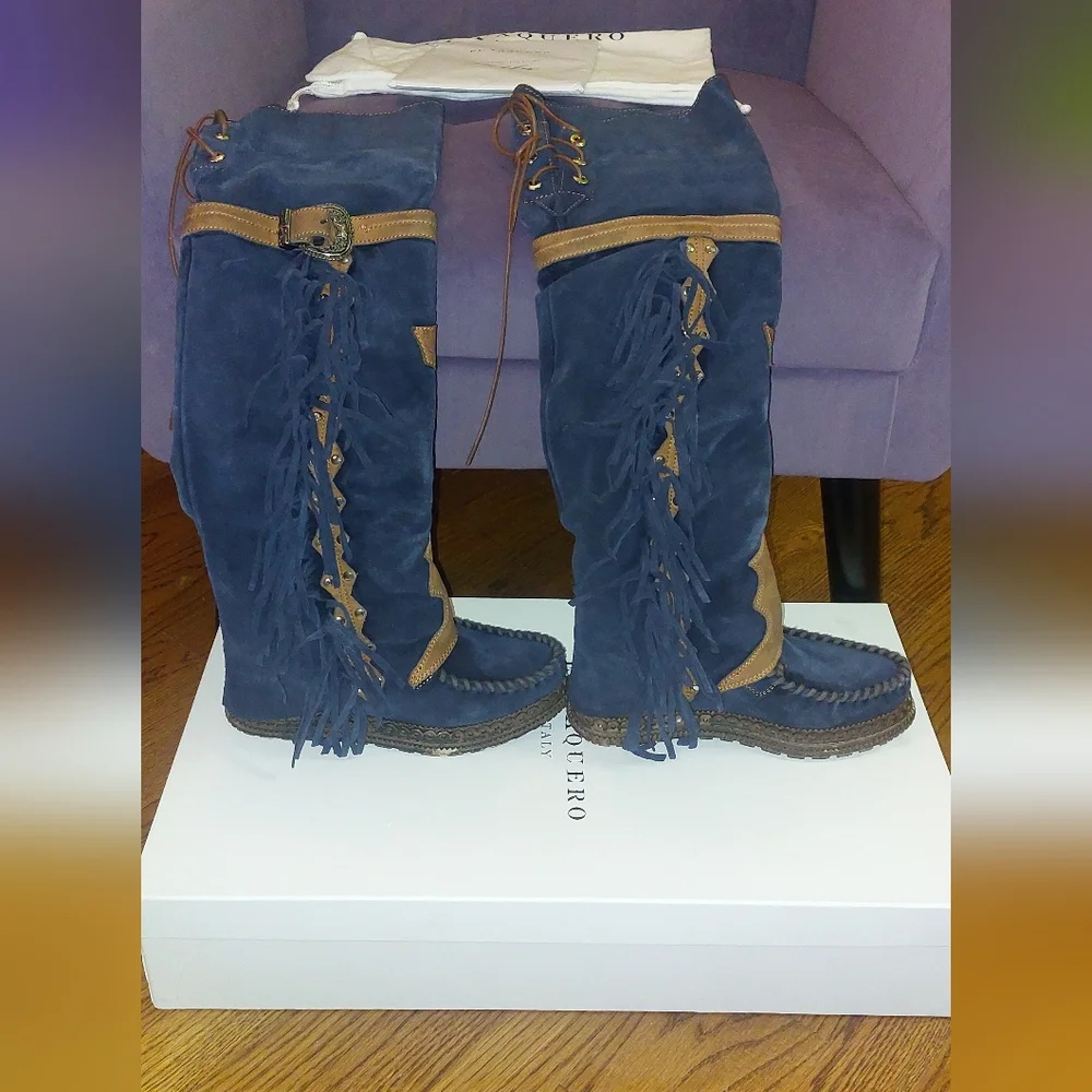 SOLD El Vaquero Coleen Drifter Tall Moccasin Boots Navy Brand New in Box - Picture 3 of 16